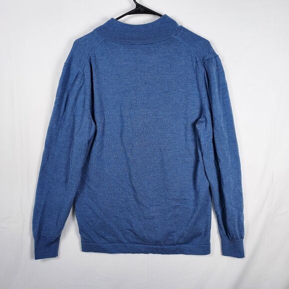 Jos A Bank Traveler Pullover Sweater L Blue 100% Merino Wool Quarter Zip - Picture 2 of 10